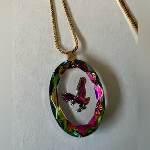 Rainbow Eagle Cameo Intaglio Necklace with Gold Chain